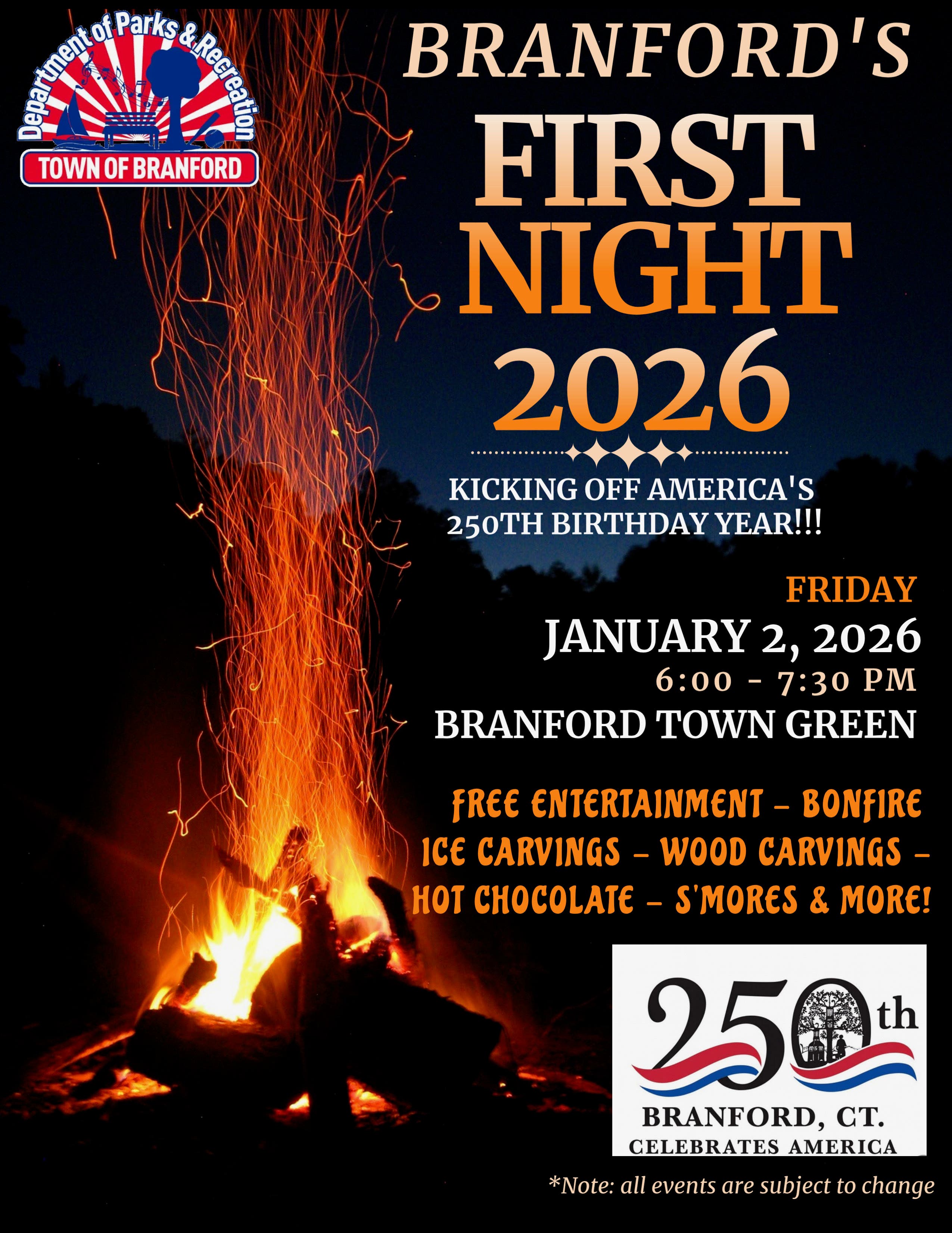 Branford S First Night 2026 Celebration Music Ice Carving Bonfire B 1st Nite 2026 
